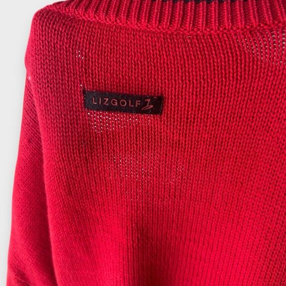 Vintage Red Argyle Embroidered Golf Sweater LizGolf Women's Large Preppy Classic - Picture 3 of 11